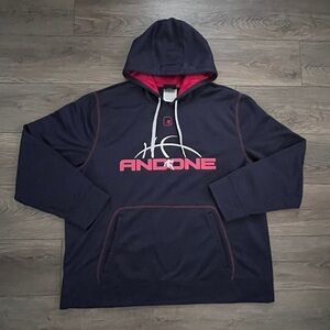 AND1 Spellout Men’s Navy Blue Red Stitch Hooded Jacket‎ Sweatshirt Hoodie 3XL